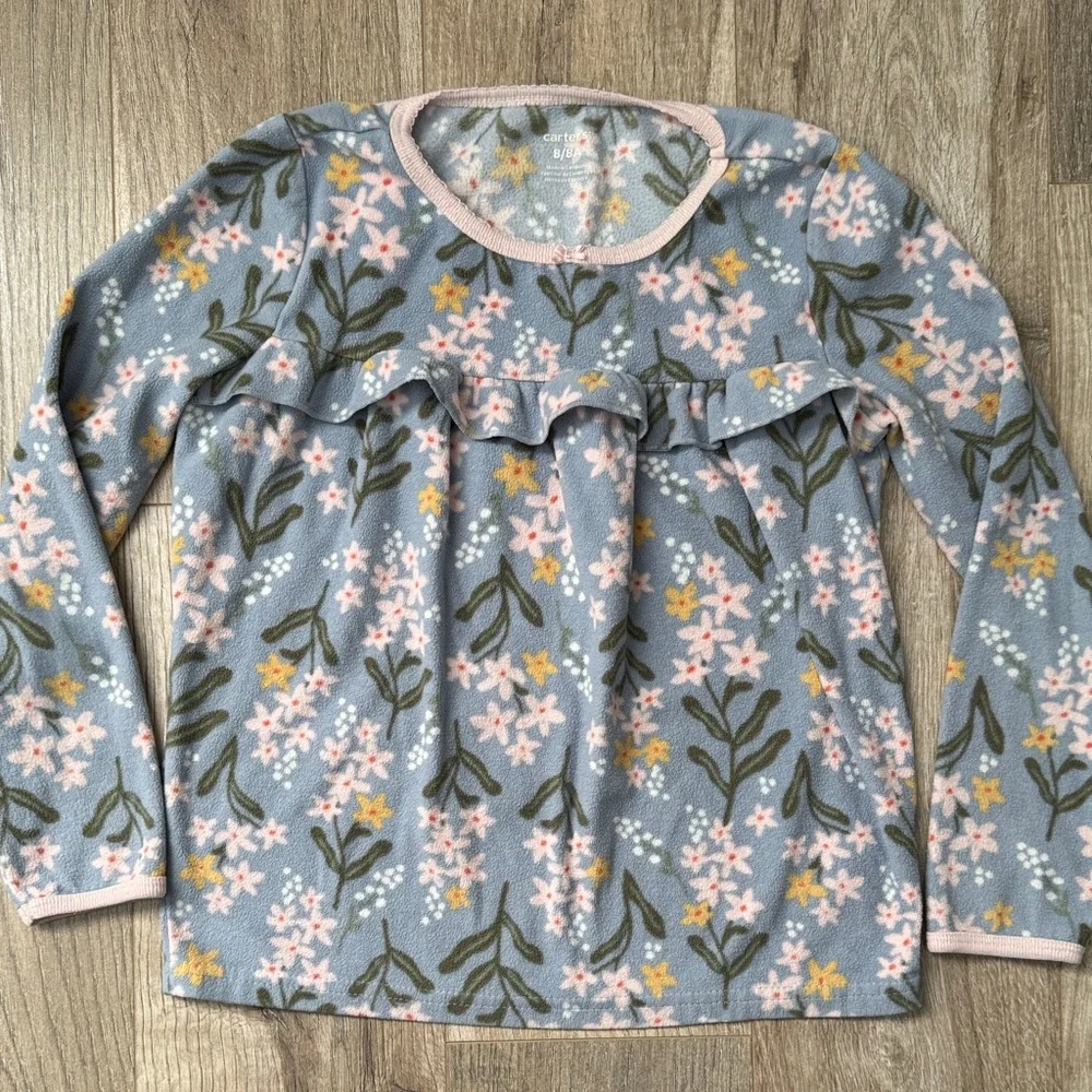 Carter’s Girl Warm Floral Kids Pajamas in Blue and Pink Size 8